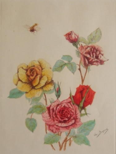 Printmaking titled "ROSES ANCIENNES 6" by Valentine Dupré, Original Artwork, Engraving
