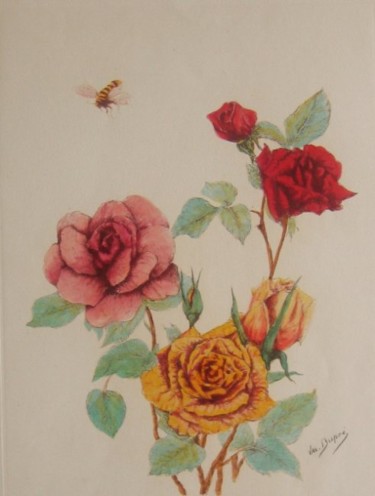 Incisioni, stampe intitolato "ROSES ANCIENNES 7" da Valentine Dupré, Opera d'arte originale, incisione