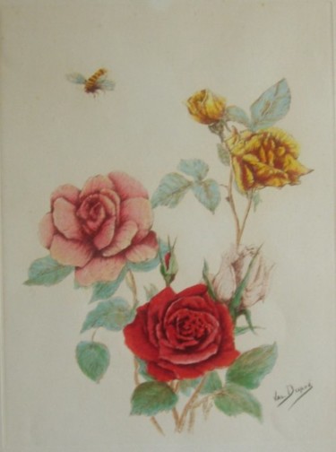 Incisioni, stampe intitolato "ROSES ANCIENNES 8" da Valentine Dupré, Opera d'arte originale, incisione