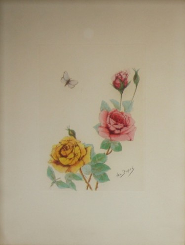 Printmaking titled "ROSES ANCIENNES 14" by Valentine Dupré, Original Artwork, Engraving