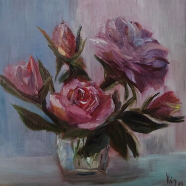Painting titled "Bouquet of roses" by Valentine Rayer, Original Artwork, Oil