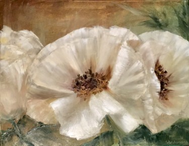 Картина под названием "White poppies" - Valentinka Nsr, Подлинное произведение искусства, Масло
