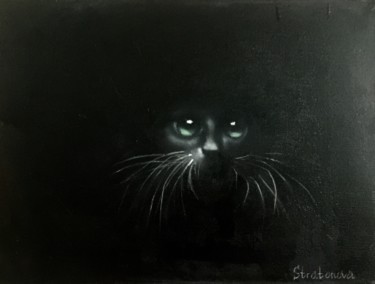 Schilderij getiteld "Black cat" door Valentinka Nsr, Origineel Kunstwerk, Olie
