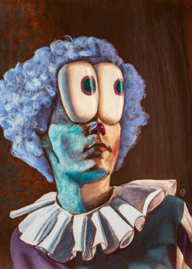 Dibujo titulada "Lunael's Clown" por Valentin Kanellopoulos, Obra de arte original, Pastel