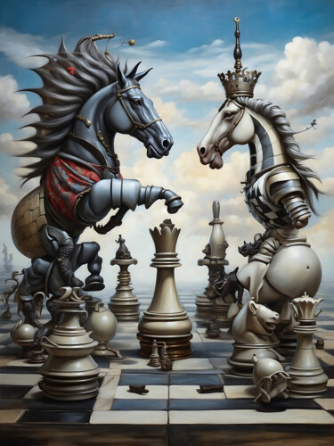 Digitale Kunst getiteld "Chess battle" door Valentino Sani, Origineel Kunstwerk, AI gegenereerde afbeelding