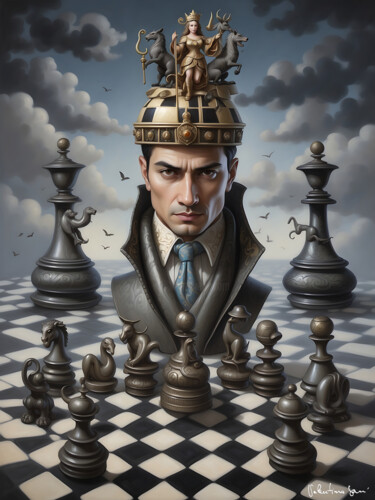 Digitale Kunst getiteld "The chessmaster" door Valentino Sani, Origineel Kunstwerk, AI gegenereerde afbeelding