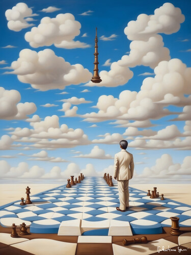 Digitale Kunst getiteld "Lost in chessland" door Valentino Sani, Origineel Kunstwerk, AI gegenereerde afbeelding