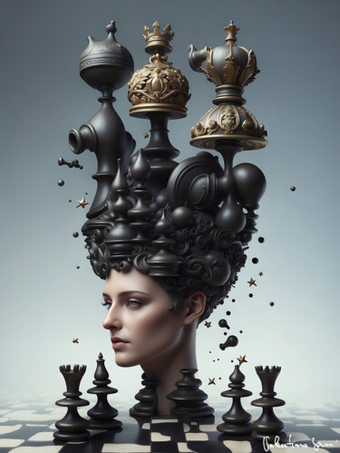 Artes digitais intitulada "Chesswoman mind" por Valentino Sani, Obras de arte originais, Imagem gerada por IA