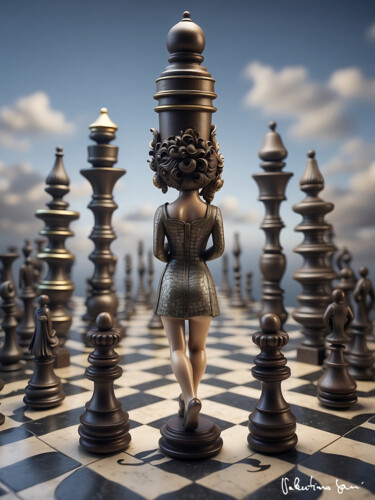 Digitale Kunst getiteld "Queen gambit" door Valentino Sani, Origineel Kunstwerk, AI gegenereerde afbeelding