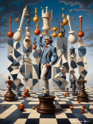 Artes digitais intitulada "The chess poet" por Valentino Sani, Obras de arte originais, Imagem gerada por IA