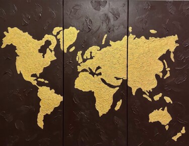 Schilderij getiteld "World map- Three Pa…" door Valera, Origineel Kunstwerk, Acryl