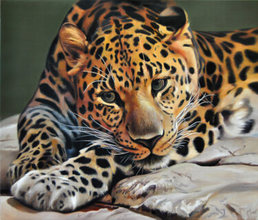 Painting titled "Gepard Oil on Canva…" by Valeri Tsvetkov, Original Artwork, Oil Mounted on Wood Stretcher frame