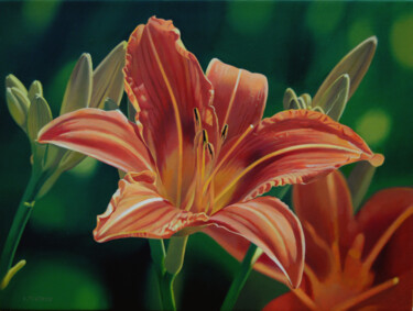 Painting titled "Hemerocallis Painti…" by Valeri Tsvetkov, Original Artwork, Oil Mounted on Wood Stretcher frame