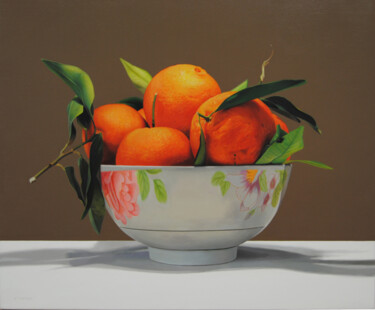 Painting titled "Still life with tan…" by Valeri Tsvetkov, Original Artwork, Oil Mounted on Wood Stretcher frame