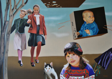 Painting titled "Childhood" by Valeri Tsvetkov, Original Artwork, Oil Mounted on Wood Stretcher frame
