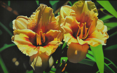 Malerei mit dem Titel "Irises painting" von Valeri Tsvetkov, Original-Kunstwerk, Öl Auf Keilrahmen aus Holz montiert