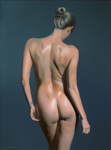 Painting titled "Nude IV" by Valeri Tsvetkov, Original Artwork, Oil Mounted on Wood Stretcher frame