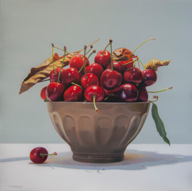 Картина под названием "Cherries Painting" - Valeri Tsvetkov, Подлинное произведение искусства, Масло Установлен на Деревянна…