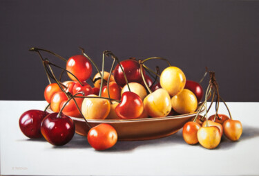 Schilderij getiteld "Cherries" door Valeri Tsvetkov, Origineel Kunstwerk, Olie