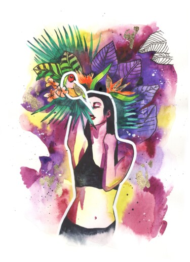 Malerei mit dem Titel "EXOTIC YOU - tropic…" von Valeria Amirkhanyan, Original-Kunstwerk, Aquarell