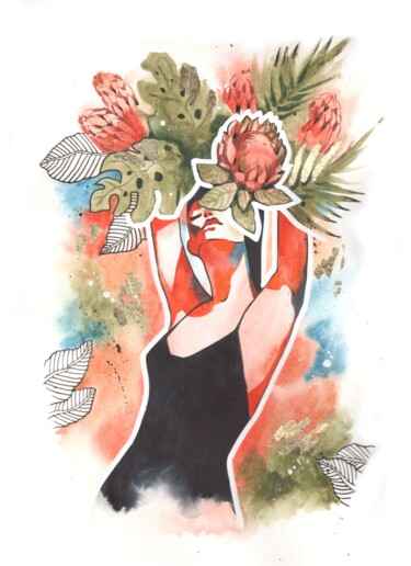 Malerei mit dem Titel "WILD YOU - watercol…" von Valeria Amirkhanyan, Original-Kunstwerk, Aquarell