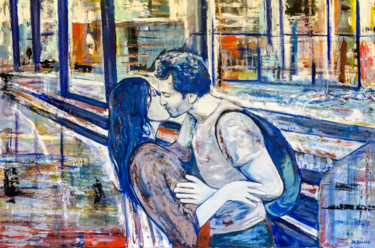 Pittura intitolato "bacio-alla-stazione…" da Valeria Di Blasio, Opera d'arte originale, Acrilico