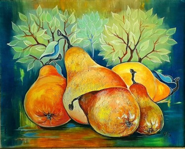Картина под названием "Груши" - Валерия Генева, Подлинное произведение искусства, Масло Установлен на Деревянная рама для но…