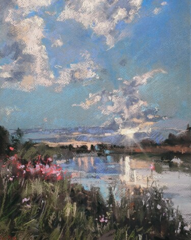 Dessin intitulée "Озеро" par Valeriia Gorbunova, Œuvre d'art originale, Pastel