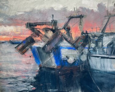 Dessin intitulée "Рыбацкие судна" par Valeriia Gorbunova, Œuvre d'art originale, Pastel