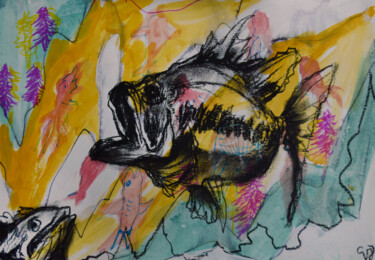 Картина под названием "La mer et les monta…" - Valeria Jaramillo, Подлинное произведение искусства, Гуашь
