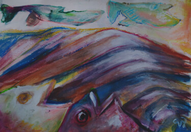 Malerei mit dem Titel "La mer et les monta…" von Valeria Jaramillo, Original-Kunstwerk, Gouache