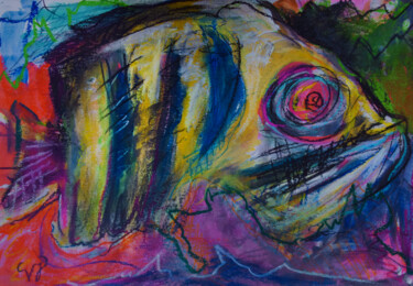 Schilderij getiteld "La mer et les monta…" door Valeria Jaramillo, Origineel Kunstwerk, Gouache