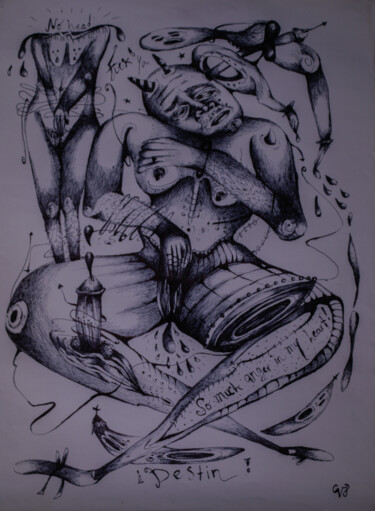 Dibujo titulada "Les masturbatrices I" por Valeria Jaramillo, Obra de arte original, Bolígrafo