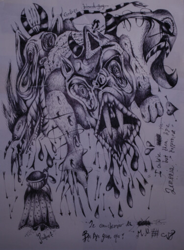 Dessin intitulée "Le cauchemar de M.N." par Valeria Jaramillo, Œuvre d'art originale, Stylo à bille