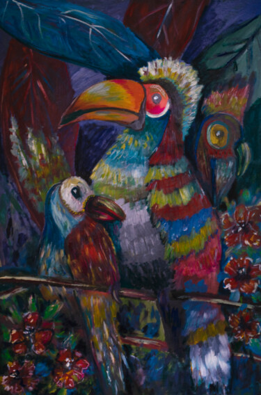 绘画 标题为“Toucan et deux autr…” 由Valeria Jaramillo, 原创艺术品, 丙烯