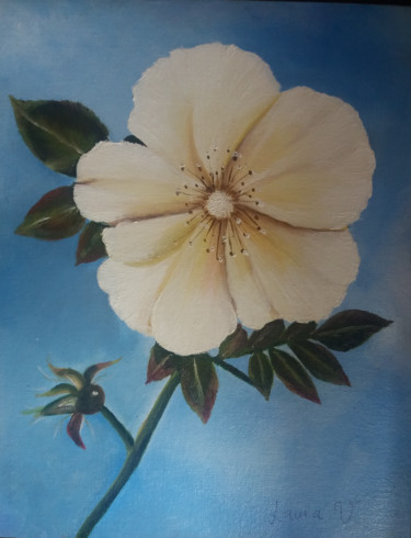 Painting titled "Flor blanca" by Valeria Navarro, Original Artwork, Oil
