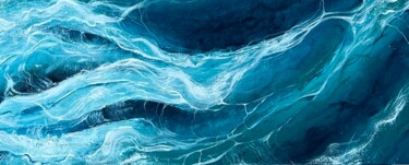 Painting titled "Deep blue foamy wat…" by Valeria Ocean, Original Artwork, Acrylic Mounted on Wood Stretcher frame