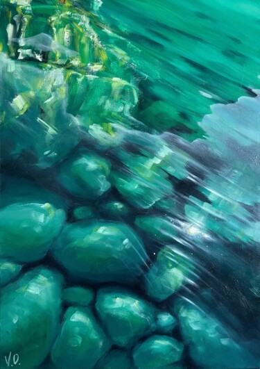 Ζωγραφική με τίτλο "Underwater rocks" από Valeria Ocean, Αυθεντικά έργα τέχνης, Λάδι Τοποθετήθηκε στο Ξύλινο φορείο σκελετό