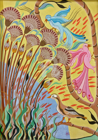Pittura intitolato "Uccelli Nel Canneto…" da Valeria Polimena, Opera d'arte originale, Acrilico