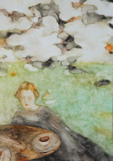Schilderij getiteld "Cradle of a Cloudy…" door Valeria Yscava, Origineel Kunstwerk, Aquarel
