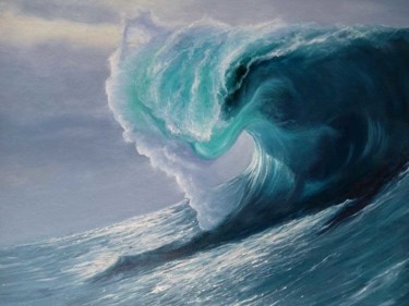 Картина под названием "волна" - Валерия Булгакова, Подлинное произведение искусства, Масло Установлен на Деревянная рама для…