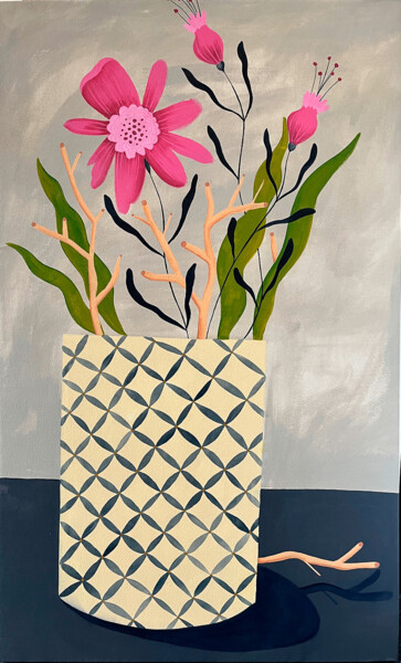 Картина под названием "Flor Rosa. Pintura…" - Valeria Cis, Подлинное произведение искусства, Акрил