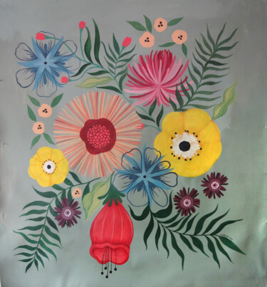 Painting titled "Flores multicolores…" by Valeria Cis, Original Artwork, Acrylic