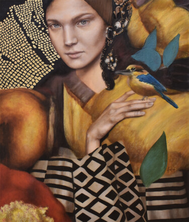 绘画 标题为“The Guam Kingfisher…” 由Valeria Feliú, 原创艺术品, 油