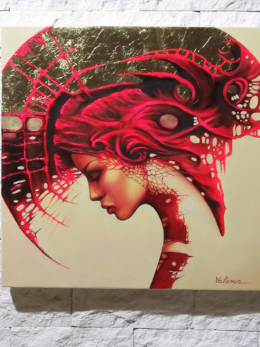 Painting titled "gold and red" by Valeria, Original Artwork, Acrylic