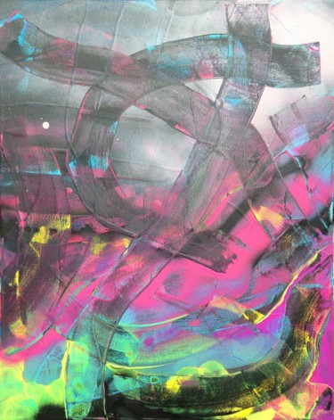Peinture intitulée "Désordre luminescent" par Valérian Fuster, Œuvre d'art originale, Bombe aérosol