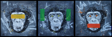 Painting titled "Three Wise Monkeys…" by Valérian (Valé Stencil), Original Artwork, Acrylic