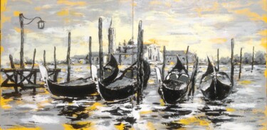 Painting titled "Gondole a Venezia" by Valeriano Lessio, Original Artwork