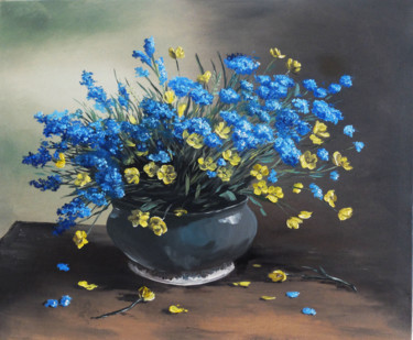 Painting titled "Wildflowers" by Valeriia Radziievska, Original Artwork, Oil Mounted on Wood Stretcher frame