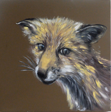 Painting titled "Bother Fox" by Valeriia Radziievska, Original Artwork, Oil Mounted on Wood Stretcher frame